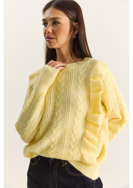 Kadın Ajurlu Fırfırlı Yumuşacık Kazak fırsatları