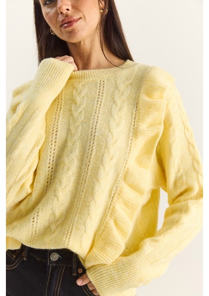 Kadın Ajurlu Fırfırlı Yumuşacık Kazak indirimleri