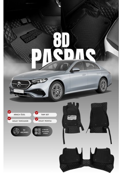 Mercedes E180 / W214 (2023 ve Sonrası) 8d Deri Havuzlu Oto Paspas | Tam Koruma & Hızlı Montaj