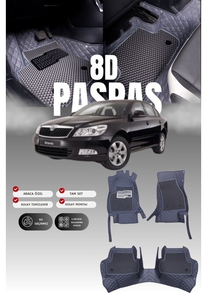 Skoda Octavia (2009-2012) 8d Deri Havuzlu Oto Paspas | Tam Koruma,araca Özel & Hızlı Montaj