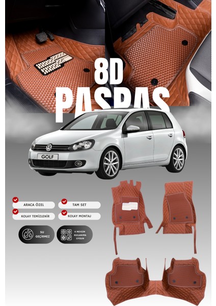Volkswagen Golf 6 (2009-2012) 8d Deri Havuzlu Oto Paspas | Tam Koruma,araca Özel & Hızlı Montaj