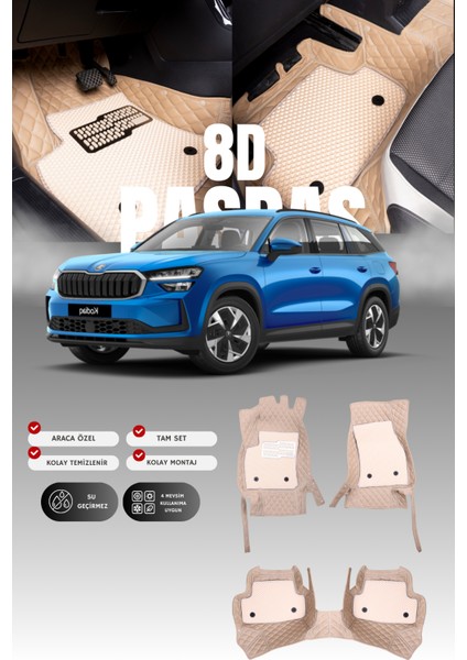 Skoda Kodiaq Hibrit (2024 ve Sonrası) 8d Deri Havuzlu Oto Paspas | Tam Koruma & Hızlı Montaj