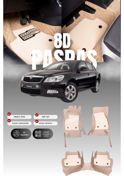 Skoda Octavia (2009-2012) 8d Deri Havuzlu Oto Paspas | Tam Koruma,araca Özel & Hızlı Montaj
