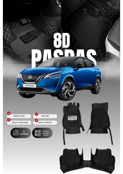 Nissan Qashqai Mild-Hibrit (2021 ve Sonrası) 8d Deri Havuzlu Oto Paspas | Tam Koruma & Hızlı Montaj