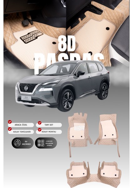 Nissan X-Trail Benzinli (2022 ve Sonrası) 8d Deri Havuzlu Oto Paspas | Tam Koruma & Hızlı Montaj
