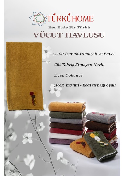 Çiçek Motifli, Kedi Tırnağı Oyalı, Yumuşak Dokulu Pamuklu Vücut Havlusu | Sarı |70x130 cm fiyatları
