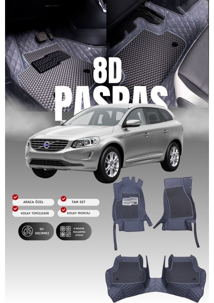 Volvo XC60 (2008-2017) 8d Deri Havuzlu Oto Paspas | Tam Koruma,araca Özel & Hızlı Montaj