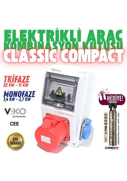 "Classic Compact'' 22kW 5X32A + 1X16A Trifaze Elektrikli Araç Kombinasyon Kutusu V i k o /P a n a s o n i c, 5 Yıl Garanti