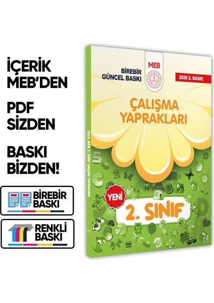 2026 MEB İlkokul 2.Sınıf Çalışma Yaprakları TÜM DERSLER Etkinlikli Eğlenceli S. Bankası BASKI ÜCRETİ