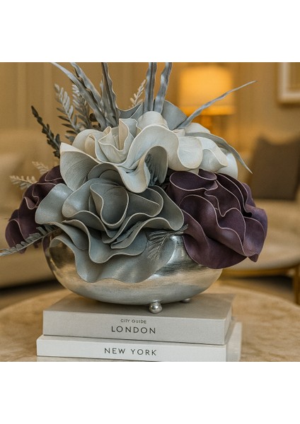 Lüks Büyük Gazoz Model - Latex Aranjman - Metal Gümüş Saksı