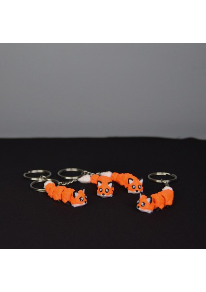 3D Hareketli Eklemli Beyaz Kuyruklu Turuncu Tilki Çanta Süsü ve Anahtarlık