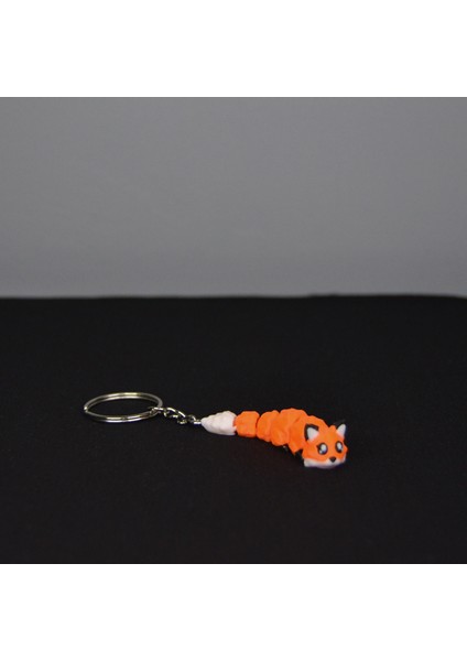 3D Hareketli Eklemli Beyaz Kuyruklu Turuncu Tilki Çanta Süsü ve Anahtarlık modelleri