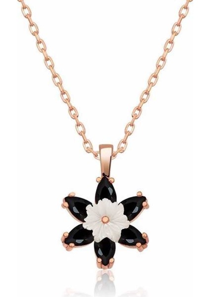 Gümüş Rose Siyah Lotus Çiçeği Kolye