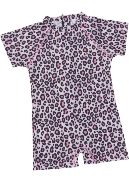 Kız Çocuk Leopar Desenli +40 Faktör Güneş Uv Kurumalı.açık Pembe Tulum Mayo