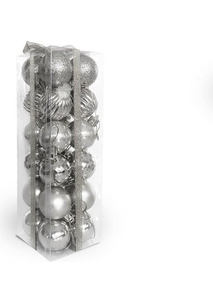 Yılbaşı Çam Ağacı Süsü Cici Top 24'lü (Gri)