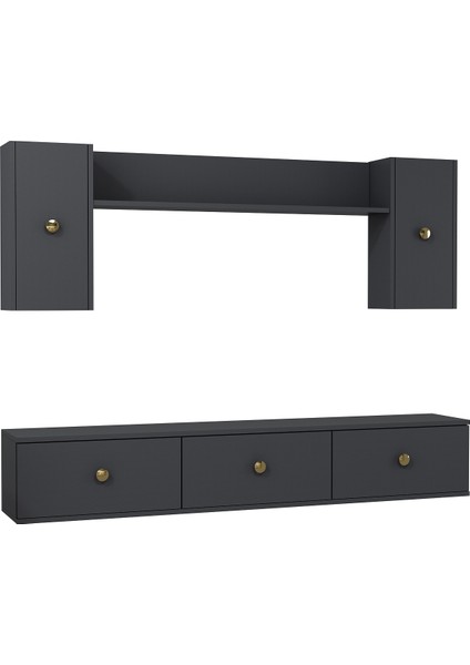 1334TV180-1CT Duvara Montaj Tv Sehpası, Tv Ünitesi Antrasit-Altın fırsatları
