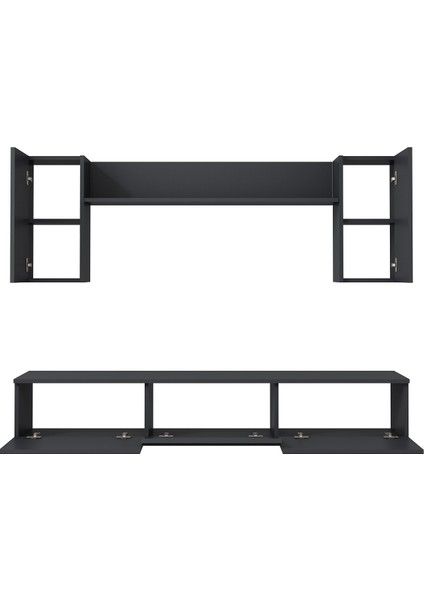 1334TV180-1CT Duvara Montaj Tv Sehpası, Tv Ünitesi Antrasit-Altın