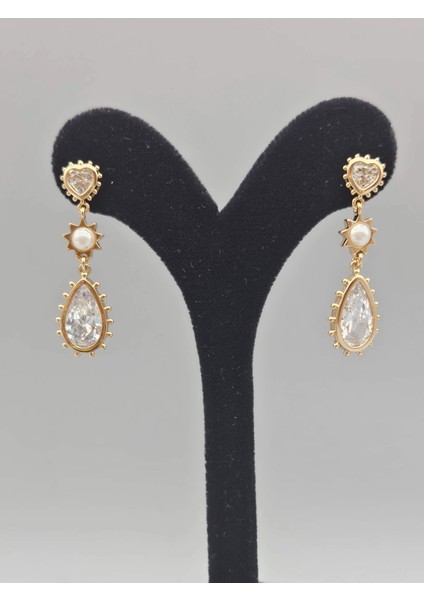 Vip Seri Zirkon Taş ve Inci Detaylı Küpe