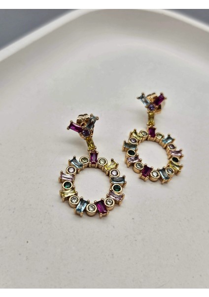 Vip Seri Renkli Zirkon Taşlı Tasarım Küpe