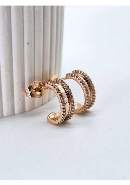 Vip Seri Rosegold Renk Zirkon Taşlı Küpe