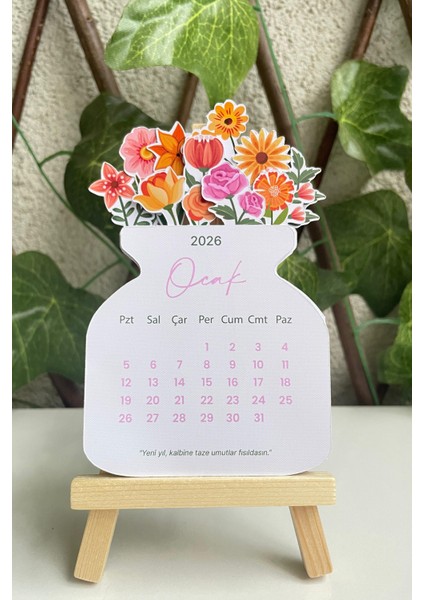 2026 Mini Çiçek Takvim + Tahta Stand