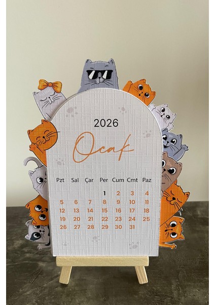 2026 Takvim -Kedili Masaüstü Tahta Stand modelleri