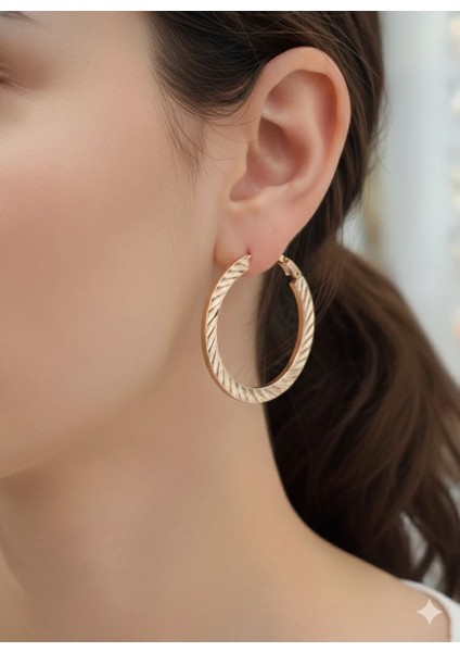 Vip Seri Rosegold Renk Şerit Çizgili Halka Küpe