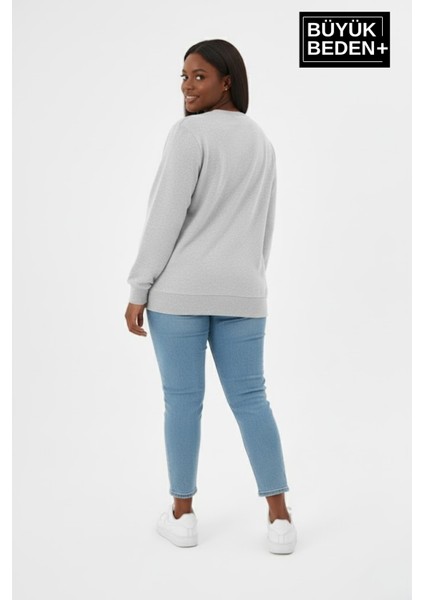 Kadın Büyük Beden Bisiklet Yaka Kollar ve Etek Ribanalı Ince Sweatshirt – Regular Fit %64 Pamuklu SPR26BSW956 fiyatları