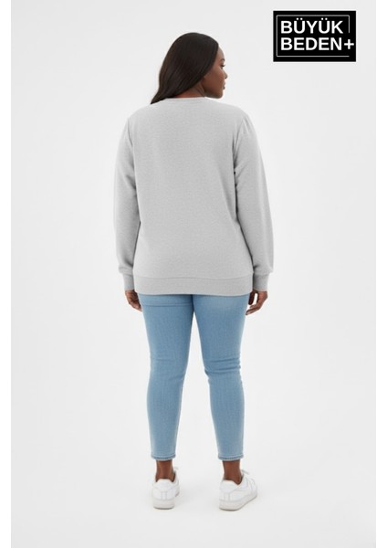 Kadın Büyük Beden Bisiklet Yaka Kollar ve Etek Ribanalı Ince Sweatshirt – Regular Fit %64 Pamuklu SPR26BSW956 fırsatları