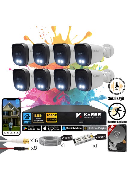 Exitcam-8'li Ahd Güvenlik Kamera Seti-Gece Renkli- Su Geçirmez