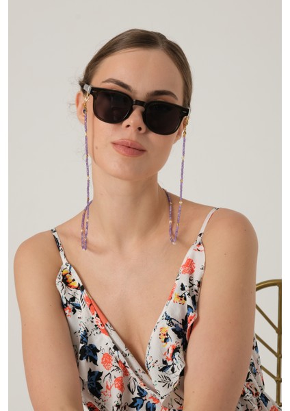 Inci ve Ametist Doğal Taşlı Gözlük Ipi