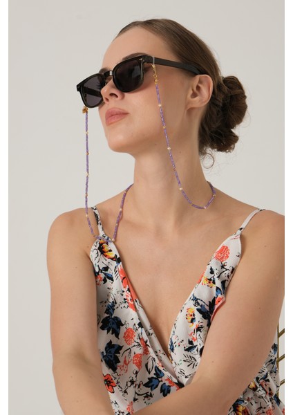 Inci ve Ametist Doğal Taşlı Gözlük Ipi