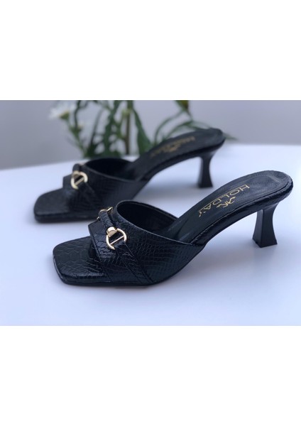 3140 Model Siyah Renk Rahat 6 cm Alçak Topuklu Rugan Tokalı Çok Şık Terliği fiyatları