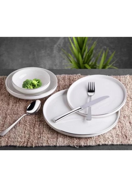 Gönül GNL3252 Silver Kenarlı Beyaz Porselen Yemek Takımı 24 Parça