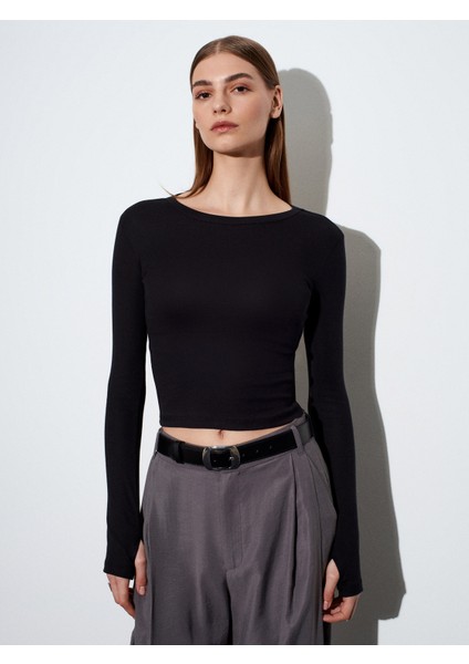 32319 Modal Karışımlı Uzun Kollu Top-Siyah modelleri