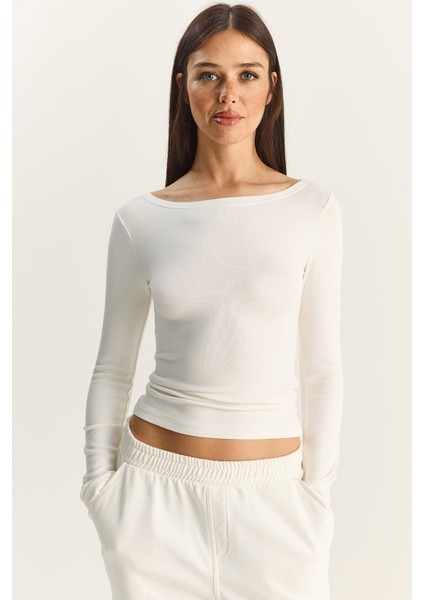 Kadın Cotton Kayık Yaka Bluz