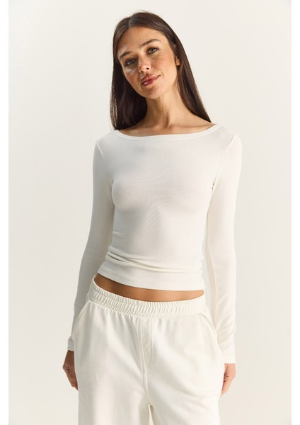 Kadın Cotton Kayık Yaka Bluz modelleri