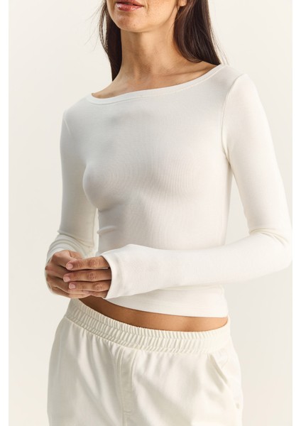 Kadın Cotton Kayık Yaka Bluz