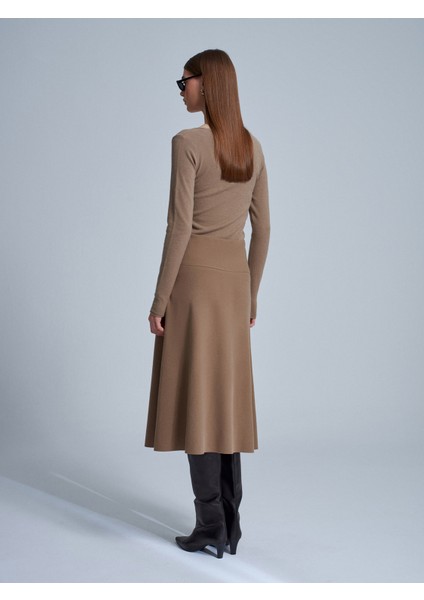 80390 Beli Lastikli Örme Midi Etek-Vizon fiyatları