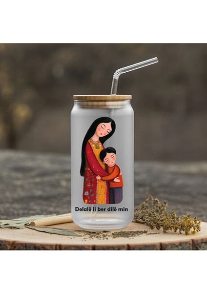 Çocuklar Için Kürtçe Pipetli Su Süt Meyve Suyu Cam Suluk - Delalê Li Ber Dilê Min Suluk (600 Ml)