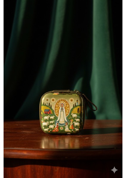 Meryem Ana Figürlü Fermuarlı Mini Kılıf - Manevi Temalı Taşıma Çantası (Rozaryo/takı/kulaklık)