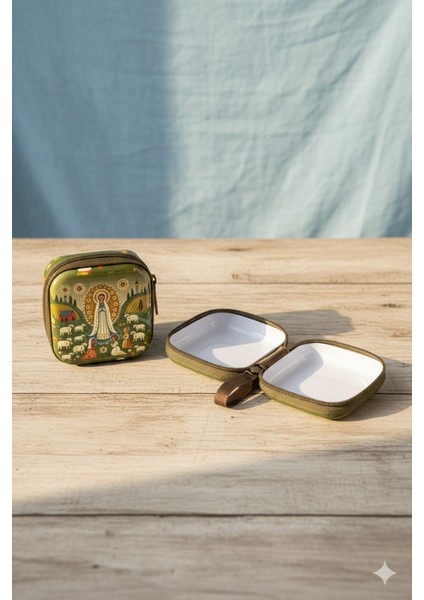 Meryem Ana Figürlü Fermuarlı Mini Kılıf - Manevi Temalı Taşıma Çantası (Rozaryo/takı/kulaklık) fırsatları