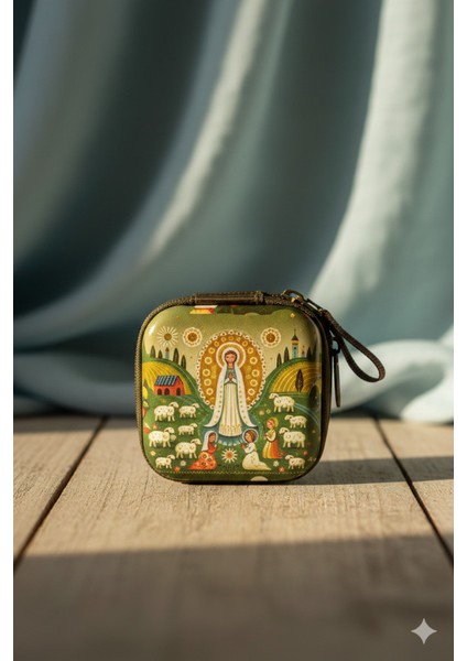 Meryem Ana Figürlü Fermuarlı Mini Kılıf - Manevi Temalı Taşıma Çantası (Rozaryo/takı/kulaklık) indirimleri