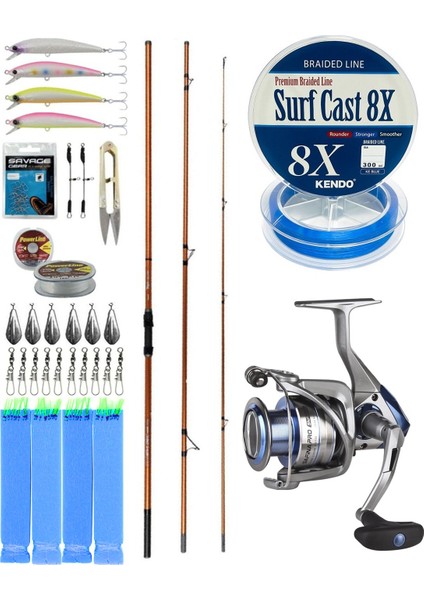 Yekoutdoor Profesyonel Olta Seti Okuma Trio Rex Surf 450CM 120-250GR 3 Parça Surf Kamışı&okuma Safina Pro 8000 Olta Makinesi