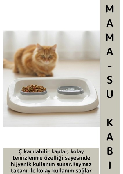 Evcil Hayvan Kaymaz Taban Çıkarılabilir Tasarım Çift Bölmeli Kedi Köpek Plastik Mama Su Kabı 2 In 1