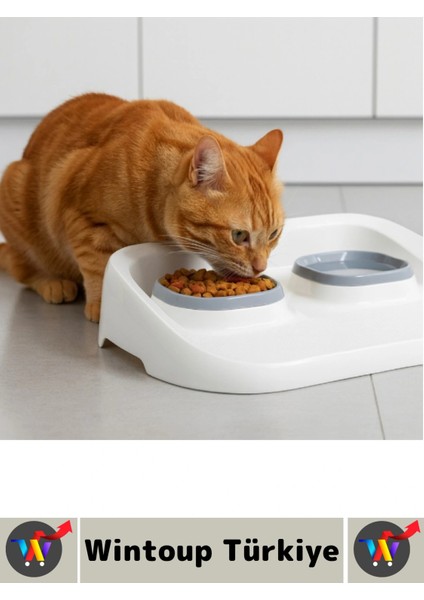 Evcil Hayvan Kaymaz Taban Çıkarılabilir Tasarım Çift Bölmeli Kedi Köpek Plastik Mama Su Kabı 2 In 1 fiyatları