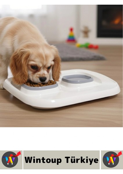 Evcil Hayvan Kaymaz Taban Çıkarılabilir Tasarım Çift Bölmeli Kedi Köpek Plastik Mama Su Kabı 2 In 1 modelleri