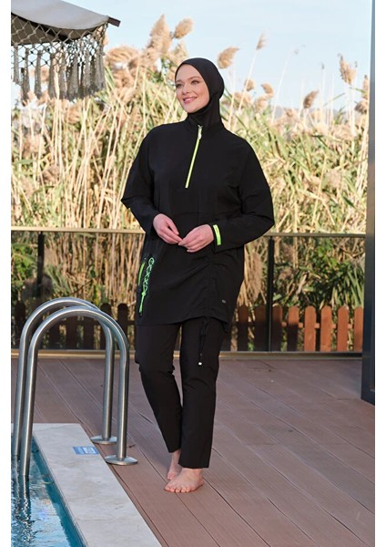 Sporcu Likra Paraşüt Kumaş Yarım Fermuarlı Kadın Tesettür Mayo 3027