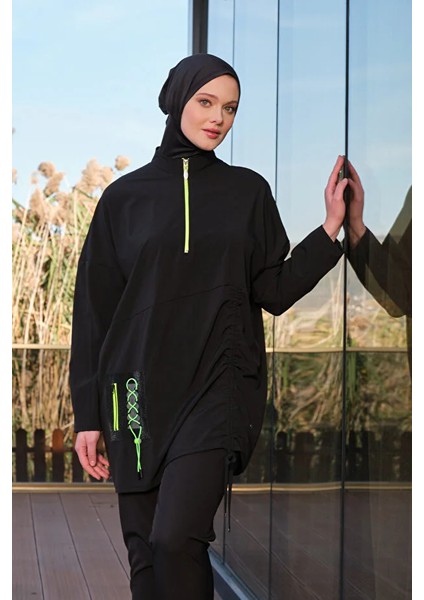 Sporcu Likra Paraşüt Kumaş Yarım Fermuarlı Kadın Tesettür Mayo 3027 fiyatları
