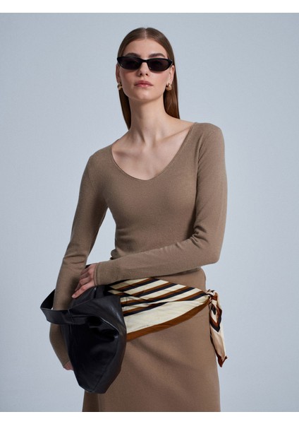 10842 V Yaka Kaşmir Karışımlı Kazak-K.vizon M. fırsatları